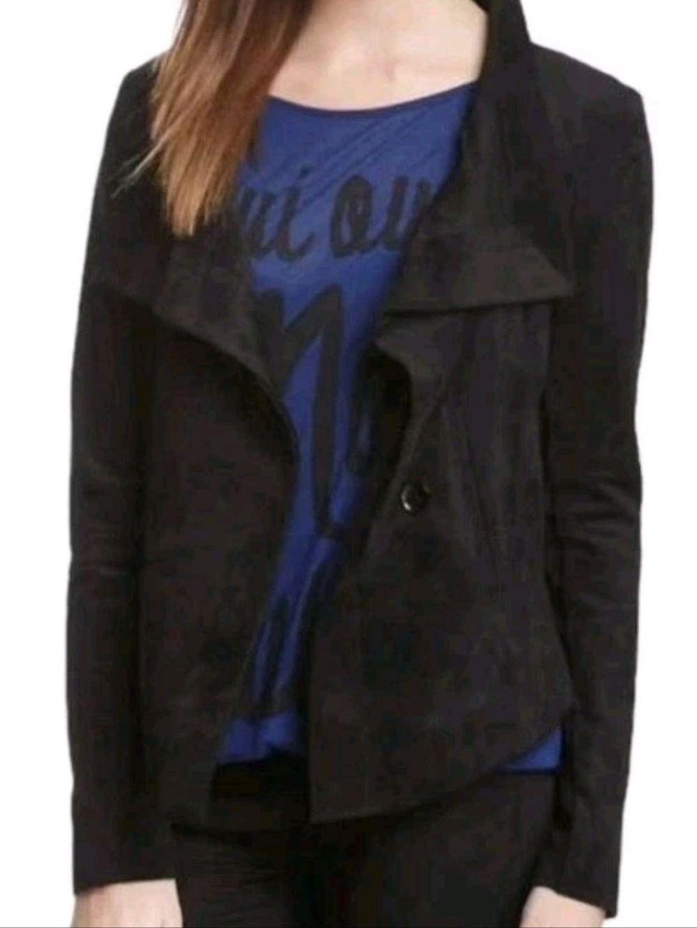 BCBG BcbgMaxAzria Large Drea Black Ultrasuede Draped Asymmetric Crop Jacket
